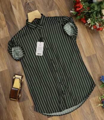 CLUBLAVISH Men Striped Casual Green Shirt