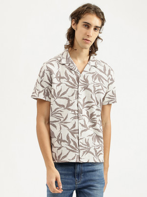 United Colors of Benetton Men Printed Casual White, Brown Shirt