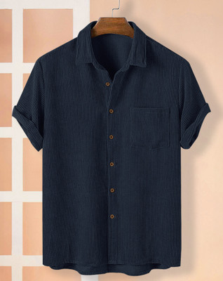 EyeBogler Men Self Design Casual Blue Shirt