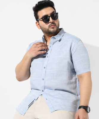 Instafab Plus Men Striped Casual Light Blue Shirt