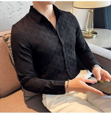 Dadatradings Men Self Design Casual Black Shirt
