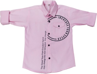 FASHION GRAB Boys Printed Casual Pink Shirt