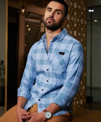 CAMPUS SUTRA Men Checkered Casual Blue, Light Blue Shirt