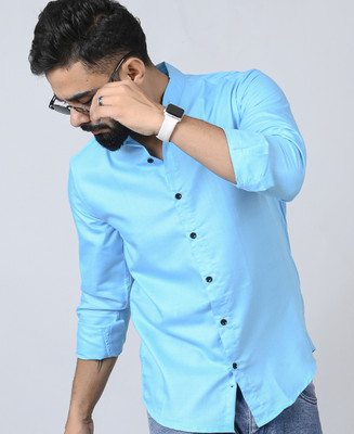 Dark Age Men Solid Casual Blue Shirt