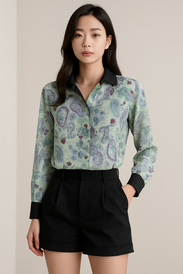 urban streetwear Women Printed Casual Green Shirt