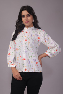 MAPRI Women Floral Print Casual White Shirt
