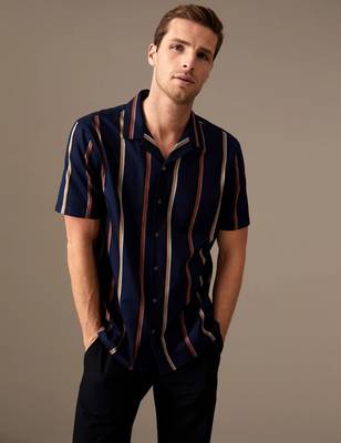MARKS SPENCER Men Striped Casual Blue Shirt Price History