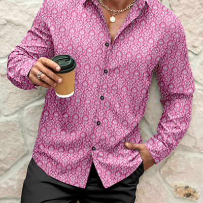 ISUEL FAB Men Printed Casual Pink Shirt