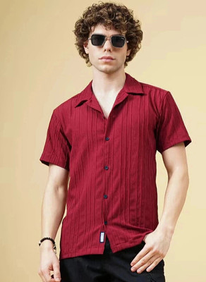 METRONAUT Men Self Design Casual Maroon Shirt