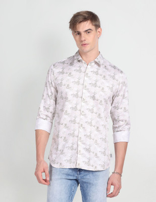 FLYING MACHINE Men Printed Casual White Shirt