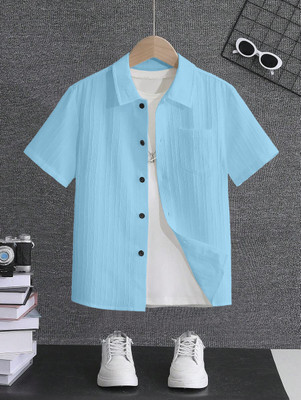 Solersun Boys Self Design Casual Light Blue Shirt