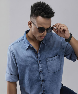 Roadster Men Solid Casual Blue Shirt