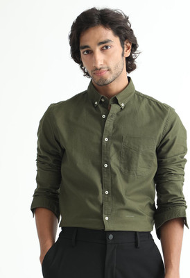 RARE RABBIT Men Solid Casual Dark Green Shirt