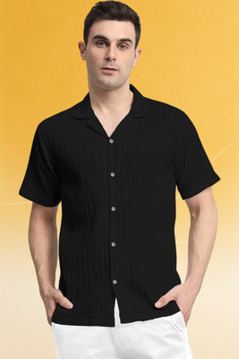 A DEEMOON TREND Men Striped, Self Design, Solid Casual Black Shirt