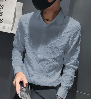 quinlan Men Floral Print Casual Blue Shirt