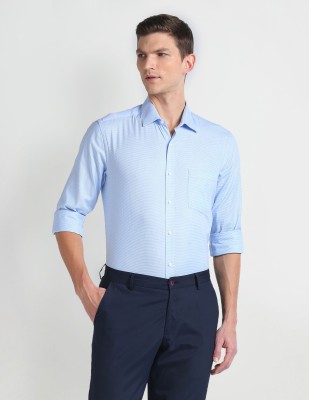 ARROW Men Self Design Formal Light Blue, White Shirt