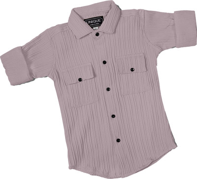 Perun Boys Self Design Casual Pink Shirt