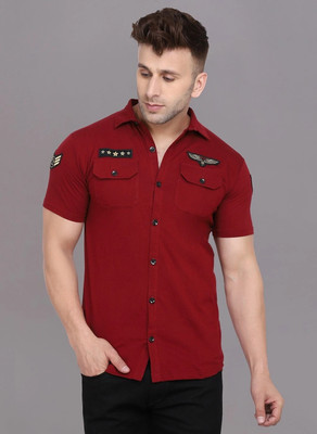 BEYOU FASHION Men Solid Casual Maroon Shirt