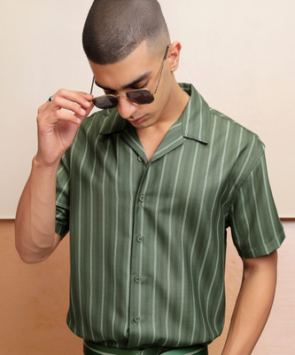 HIGHLANDER Men Striped Casual Green Shirt