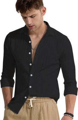 Qlonz Store Men Self Design Casual Black Shirt