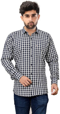 Shreyash Trend Men Solid Casual White, Dark Blue Shirt