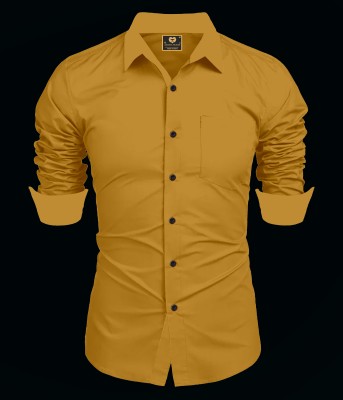 MR TREND Men Solid Casual Yellow Shirt