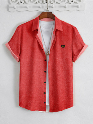 GCFAB Men Self Design Casual Red, White Shirt