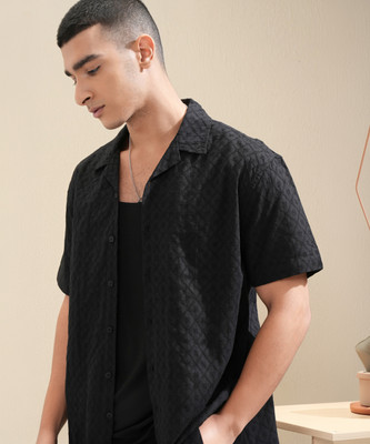 HIGHLANDER Men Self Design Casual Black Shirt