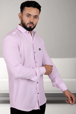 GCFAB Men Checkered Casual Pink Shirt