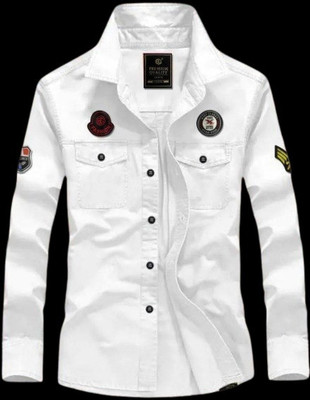 Bridon Creationn Men Self Design, Animal Print, Color Block, Solid, Washed Casual White Shirt