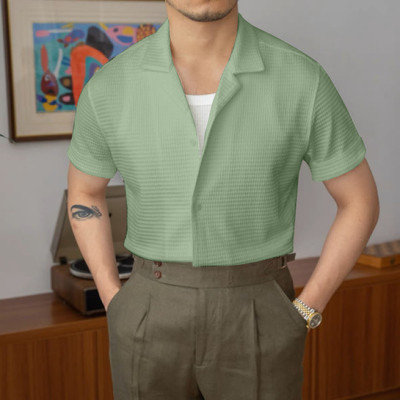 quinlan Men Self Design Casual Light Green Shirt