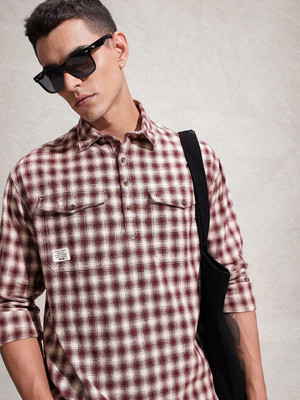 WROGN Men Checkered Casual Red Shirt