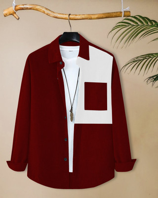 METRONAUT Men Self Design Casual Maroon Shirt