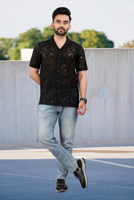 ISUEL FAB Men Self Design Casual Black Shirt