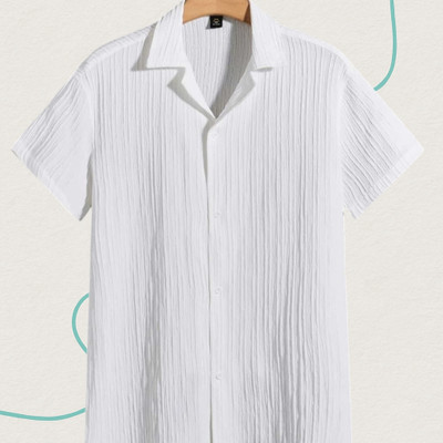 Looksky Men Self Design Casual White Shirt