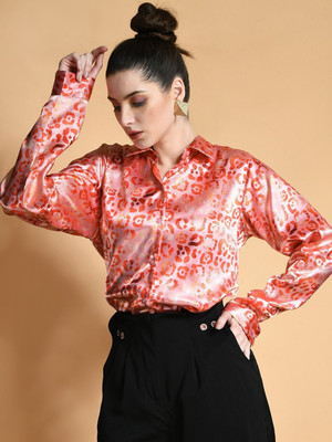 Panthcreation Women Printed Formal Pink, Gold, Red Shirt