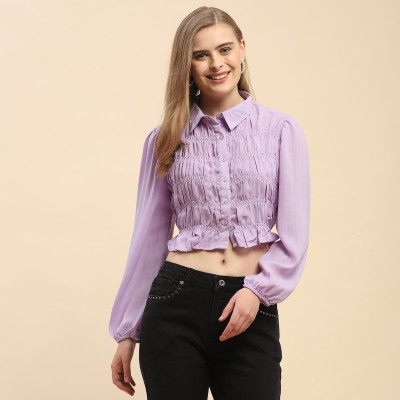 CAMLA Women Solid Casual Purple Shirt