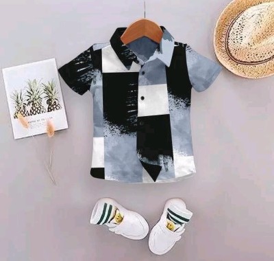 Zedwhy Boys Printed Casual Grey, Black, White Shirt