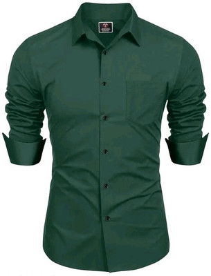 MUMIN Men Solid Casual Dark Green Shirt