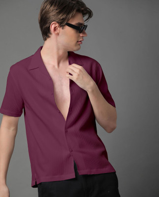 Voroxy Men Solid Casual Maroon Shirt