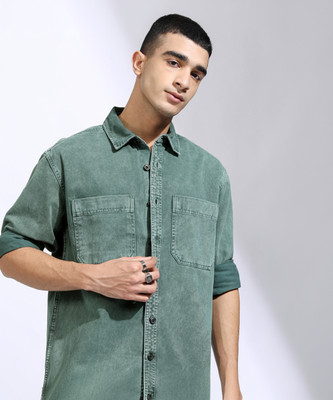 HIGHLANDER Men Solid Casual Green Shirt