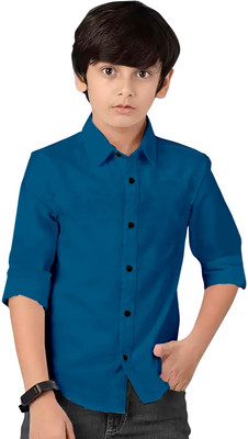 MAHITAG Boys Solid Casual Dark Blue Shirt