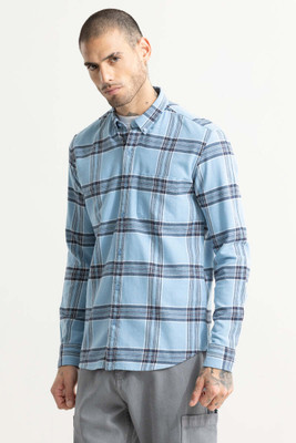 Snitch Men Checkered Casual Light Blue, Dark Blue, White Shirt