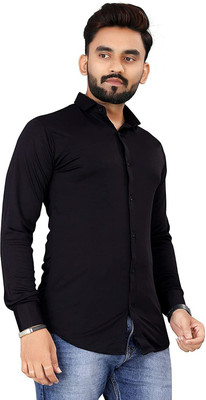 JessNX Men Solid Casual Black Shirt