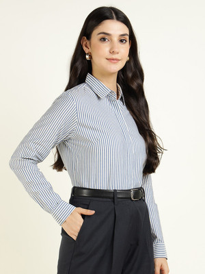 Hancock Women Striped Formal Blue, White Shirt
