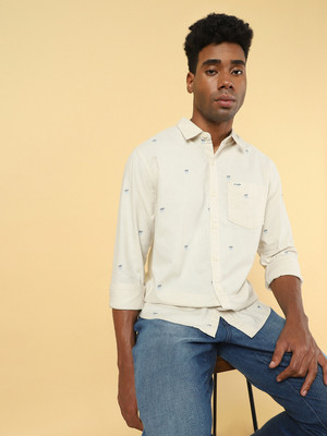Wrangler Men Printed Casual Beige Shirt
