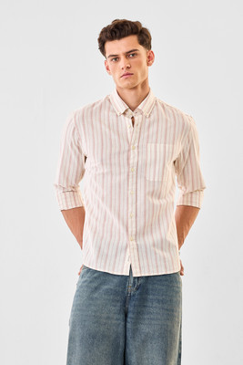 Snitch Men Striped Beach Wear Pink Shirt