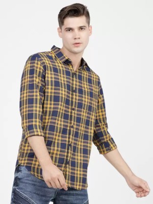 tinctruv Men Checkered Casual Blue, Yellow Shirt