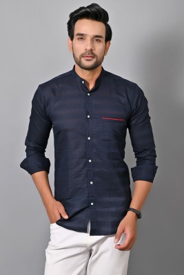 PROTOZONE Men Self Design, Solid Casual Dark Blue Shirt