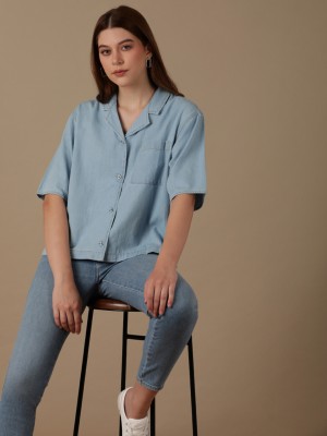 Wrangler Women Solid Casual Blue Shirt